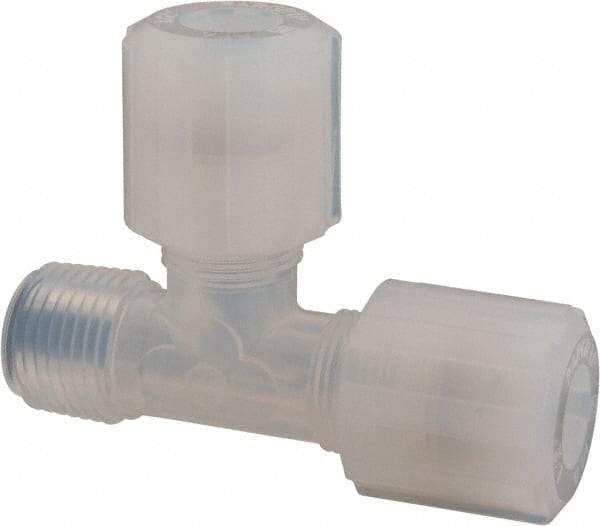 NewAge Industries - 1/2" Tube OD, PFA PTFE Plastic Compression Tube Male Run Tee - 1/2 NPT Pipe, 500°F Max, 1/2 Thread - Industrial Tool & Supply