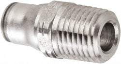 Legris - 1/4" Outside Diam, 1/4 NPT, Stainless Steel Push-to-Connect Male Connector - 435 Max psi, Tube to Male NPT Connection, FKM O-Ring - Industrial Tool & Supply
