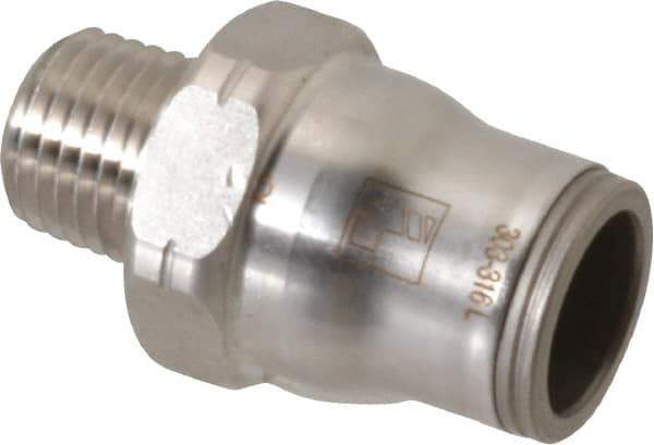 Legris - 1/2" Outside Diam, 1/4 NPT, Stainless Steel Push-to-Connect Male Connector - 435 Max psi, Tube to Male NPT Connection, FKM O-Ring - Industrial Tool & Supply