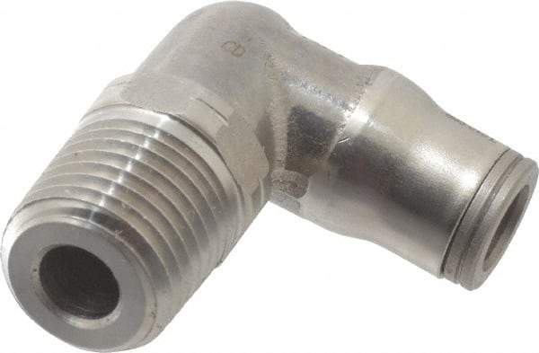 Legris - 1/4" Outside Diam, 1/4 NPT, Stainless Steel Push-to-Connect Male Elbow - 290 Max psi, Tube to Male NPT Connection, FKM O-Ring - Industrial Tool & Supply