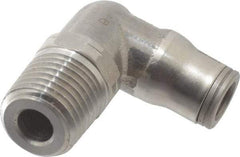 Legris - 1/4" Outside Diam, 1/4 NPT, Stainless Steel Push-to-Connect Male Elbow - 290 Max psi, Tube to Male NPT Connection, FKM O-Ring - Industrial Tool & Supply