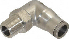 Legris - 3/8" Outside Diam, 1/4 NPT, Stainless Steel Push-to-Connect Male Elbow - 435 Max psi, Tube to Male NPT Connection, FKM O-Ring - Industrial Tool & Supply