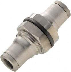 Legris - 1/2" Outside Diam, Stainless Steel Push-to-Connect Bulkhead Union - 435 Max psi, Tube to Tube Connection, FKM O-Ring - Industrial Tool & Supply