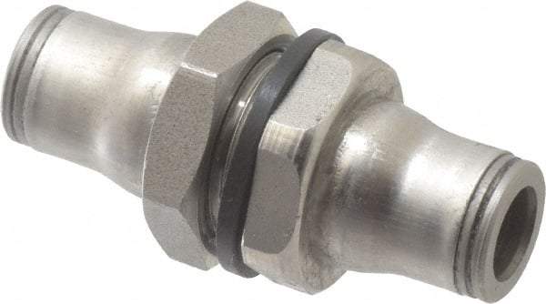 Legris - 1/4" Outside Diam, Stainless Steel Push-to-Connect Bulkhead Union - 435 Max psi, FKM O-Ring, Tube to Tube - Industrial Tool & Supply