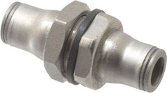 Legris - 1/4" Outside Diam, Stainless Steel Push-to-Connect Bulkhead Union - 435 Max psi, FKM O-Ring, Tube to Tube - Industrial Tool & Supply