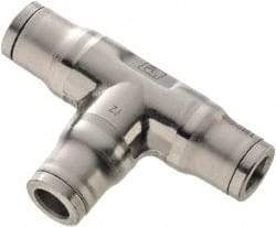 Legris - 1/4" Outside Diam, Stainless Steel Push-to-Connect Union Tee - 435 Max psi, Tube to Tube Connection, FKM O-Ring - Industrial Tool & Supply