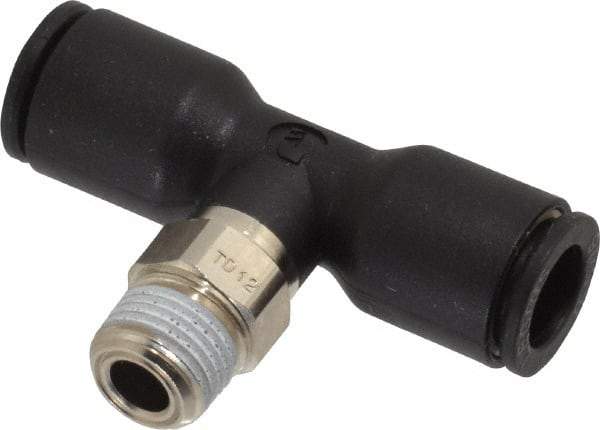 Legris - 5/16" OD, 1/8 NPT, Nylon/Nickel Plated Brass Push-to-Connect Male Branch Tee - 290 Max psi - Industrial Tool & Supply