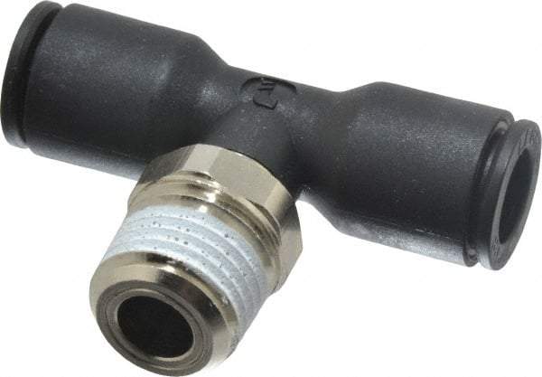 Legris - 5/16" OD, 1/4 NPT, Nylon/Nickel Plated Brass Push-to-Connect Male Branch Tee - 290 Max psi - Industrial Tool & Supply