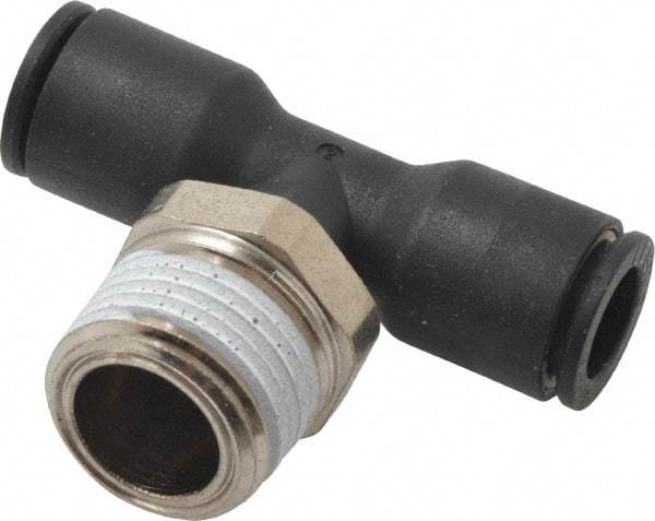 Legris - 5/16" OD, 3/8 NPT, Nylon/Nickel Plated Brass Push-to-Connect Male Branch Tee - 290 Max psi - Industrial Tool & Supply
