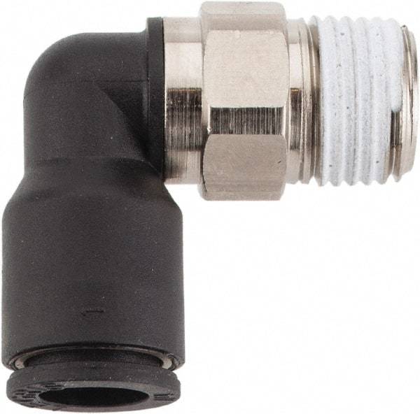 Legris - 1/4" OD, 1/8 NPT, Nylon/Nickel Plated Brass Push-to-Connect Male Elbow - 290 Max psi - Industrial Tool & Supply