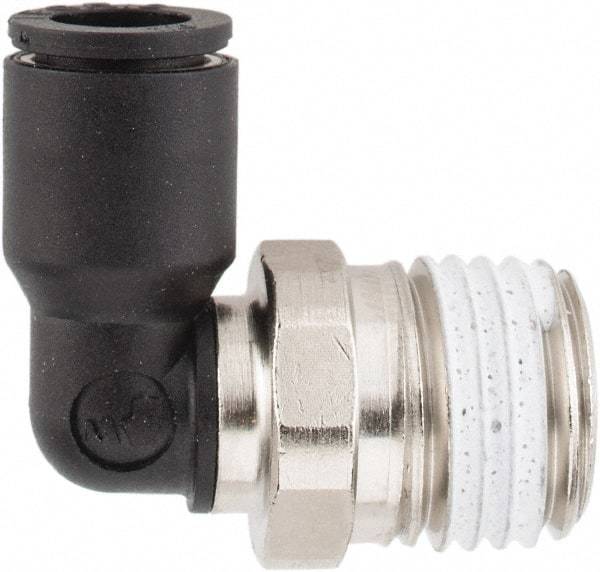 Legris - 1/4" OD, 1/4 NPT, Nylon/Nickel Plated Brass Push-to-Connect Male Elbow - 290 Max psi - Industrial Tool & Supply
