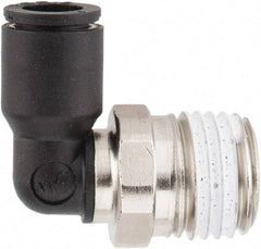 Legris - 1/4" OD, 1/4 NPT, Nylon/Nickel Plated Brass Push-to-Connect Male Elbow - 290 Max psi - Industrial Tool & Supply