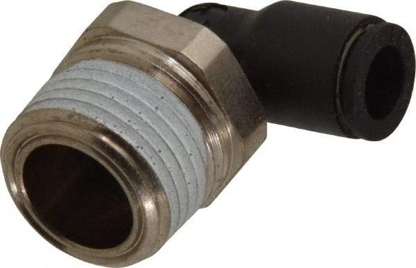 Legris - 1/4" OD, 3/8 NPT, Nylon/Nickel Plated Brass Push-to-Connect Male Elbow - 290 Max psi - Industrial Tool & Supply