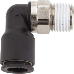 Legris - 3/8" OD, 1/4 NPT, Nylon/Nickel Plated Brass Push-to-Connect Male Elbow - 290 Max psi - Industrial Tool & Supply