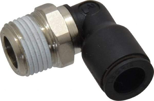 Legris - 3/8" OD, 3/8 NPT, Nylon/Nickel Plated Brass Push-to-Connect Male Elbow - 290 Max psi - Industrial Tool & Supply