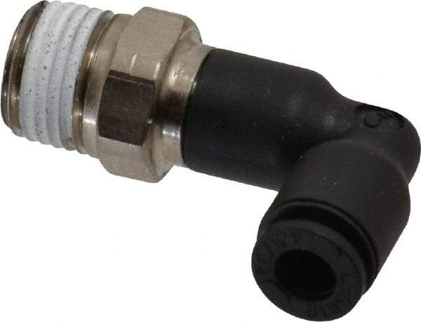 Legris - 5/32" OD, 1/8 NPT, Nylon/Nickel Plated Brass Push-to-Connect Extended Male Elbow - 290 Max psi - Industrial Tool & Supply