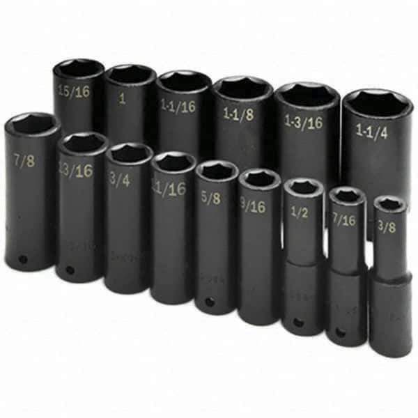 SK - 1/2" Drive Deep Impact Socket Set - 3/8 to 1-1/4", Inch Measurement Standard - Industrial Tool & Supply