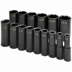 SK - 1/2" Drive Deep Impact Socket Set - 3/8 to 1-1/4", Inch Measurement Standard - Industrial Tool & Supply