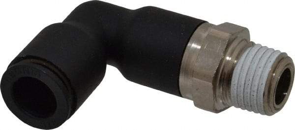 Legris - 3/8" OD, 1/4 NPT, Nylon/Nickel Plated Brass Push-to-Connect Extended Male Elbow - 290 Max psi - Industrial Tool & Supply
