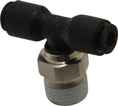 Legris - 1/8" OD, 1/8 NPT, Nylon/Nickel Plated Brass Push-to-Connect Male Branch Tee - 290 Max psi - Industrial Tool & Supply