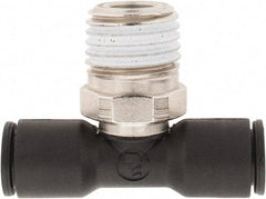 Legris - 1/4" OD, 1/4 NPT, Nylon/Nickel Plated Brass Push-to-Connect Male Branch Tee - 290 Max psi - Industrial Tool & Supply