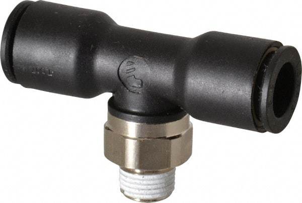 Legris - 3/8" OD, 1/8 NPT, Nylon/Nickel Plated Brass Push-to-Connect Male Branch Tee - 290 Max psi - Industrial Tool & Supply