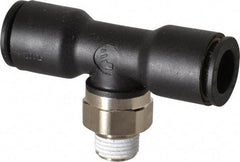 Legris - 3/8" OD, 1/8 NPT, Nylon/Nickel Plated Brass Push-to-Connect Male Branch Tee - 290 Max psi - Industrial Tool & Supply