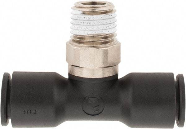 Legris - 3/8" OD, 1/4 NPT, Nylon/Nickel Plated Brass Push-to-Connect Male Branch Tee - 290 Max psi - Industrial Tool & Supply