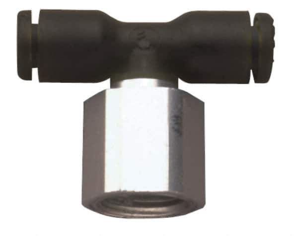 Legris - 1/8" OD, NPT, Nylon/Nickel Plated Brass Push-to-Connect Female Branch Tee - 290 Max psi - Industrial Tool & Supply