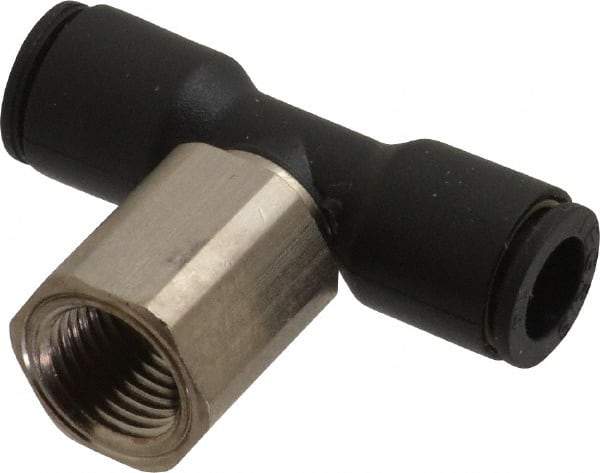 Legris - 1/4" OD, 1/8 NPT, Nylon/Nickel Plated Brass Push-to-Connect Female Branch Tee - 290 Max psi - Industrial Tool & Supply