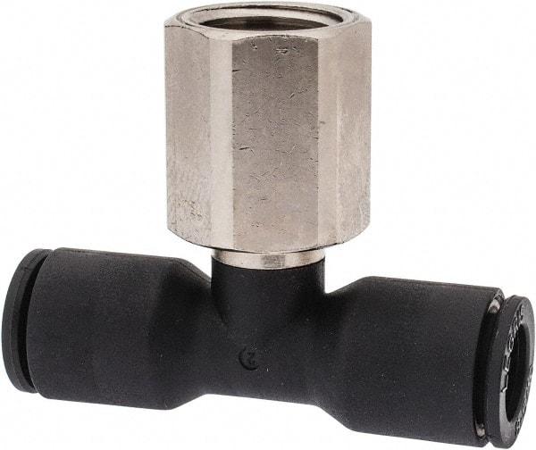 Legris - 5/16" OD, 1/4 NPT, Nylon/Nickel Plated Brass Push-to-Connect Female Branch Tee - 290 Max psi - Industrial Tool & Supply