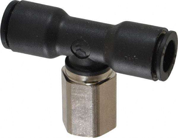 Legris - 3/8" OD, 1/4 NPT, Nylon/Nickel Plated Brass Push-to-Connect Female Branch Tee - 290 Max psi - Industrial Tool & Supply