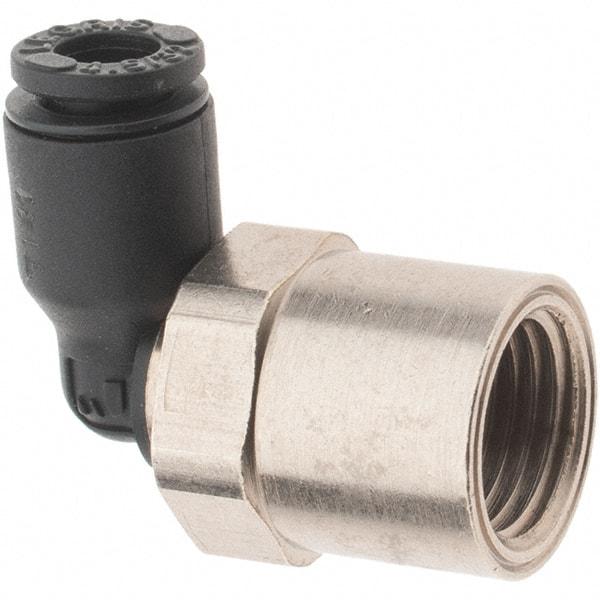 Legris - 5/32" OD, 1/8 NPT, Nylon/Nickel Plated Brass Push-to-Connect Female Elbow - 290 Max psi - Industrial Tool & Supply
