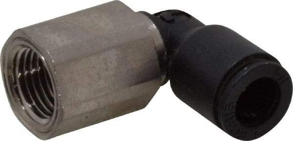 Legris - 1/4" OD, 1/8 NPT, Nylon/Nickel Plated Brass Push-to-Connect Female Elbow - 290 Max psi - Industrial Tool & Supply