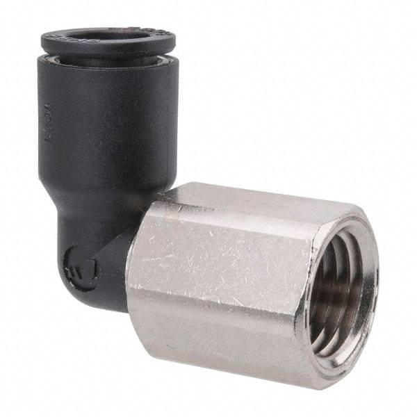 Legris - 5/16" OD, 1/4 NPT, Nylon/Nickel Plated Brass Push-to-Connect Female Elbow - 290 Max psi - Industrial Tool & Supply
