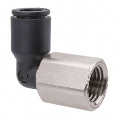 Legris - 5/16" OD, 1/4 NPT, Nylon/Nickel Plated Brass Push-to-Connect Female Elbow - 290 Max psi - Industrial Tool & Supply