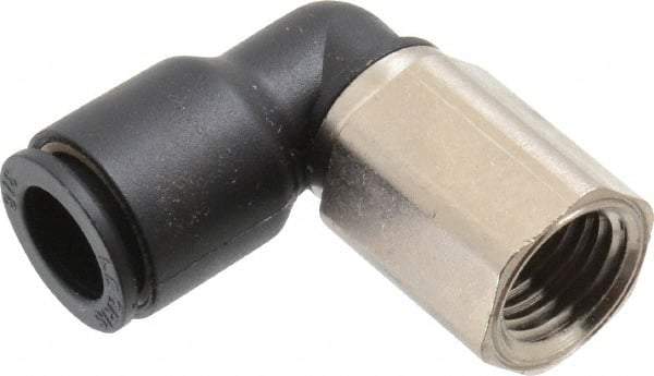 Legris - 3/8" OD, 1/4 NPT, Nylon/Nickel Plated Brass Push-to-Connect Female Elbow - 290 Max psi - Industrial Tool & Supply