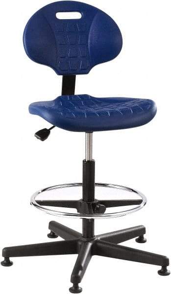 Bevco - 21 to 31" High Adjustable Height Swivel Stool - 27" Wide x 27" Deep, Polyurethane Seat, Blue - Industrial Tool & Supply