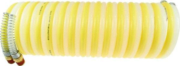 Coilhose Pneumatics - 1/2" ID, 1/2 Thread, 25' Long, Yellow & Natural Nylon Coiled & Self Storing Hose - 170 Max psi, Male Swivel x Male Swivel - Industrial Tool & Supply