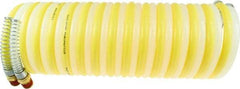 Coilhose Pneumatics - 3/16" ID, 1/4 Thread, 12' Long, Yellow & Natural Nylon Coiled & Self Storing Hose - 230 Max psi, Male Swivel x Male Swivel - Industrial Tool & Supply