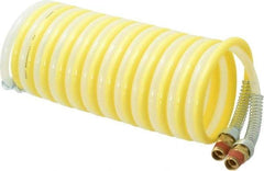 Coilhose Pneumatics - 1/4" ID, 1/4 Thread, 12' Long, Yellow & Natural Nylon Coiled & Self Storing Hose - 185 Max psi, Male Swivel x Male Swivel - Industrial Tool & Supply