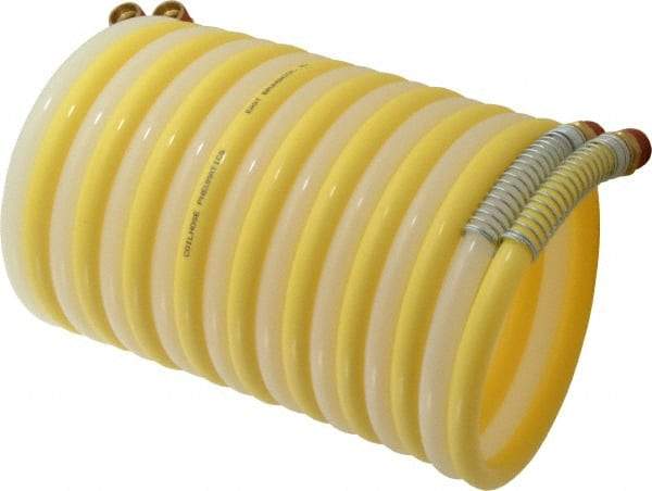 Coilhose Pneumatics - 3/8" ID, 3/8 Thread, 12' Long, Yellow & Natural Nylon Coiled & Self Storing Hose - 165 Max psi, Male Swivel x Male Swivel - Industrial Tool & Supply
