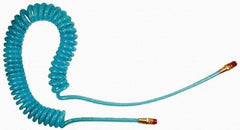 Coilhose Pneumatics - 5/16" ID, 1/4 Thread, 10' Long, Transparent Blue Polyurethane Coiled & Self Storing Hose - 200 Max psi, Male Swivel x Male Swivel - Industrial Tool & Supply