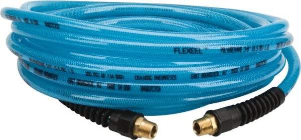 Coilhose Pneumatics - 3/8" ID, 3/8 Thread, 25' Long, Transparent Blue Polyurethane Coiled & Self Storing Hose - 200 Max psi, Male Rigid x Male Rigid - Industrial Tool & Supply