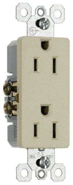 Pass & Seymour - 125 VAC, 15 Amp, 5-15R NEMA Configuration, White, Residential Grade, Self Grounding Duplex Receptacle - 1 Phase, 2 Poles, 3 Wire, Flush Mount - Industrial Tool & Supply