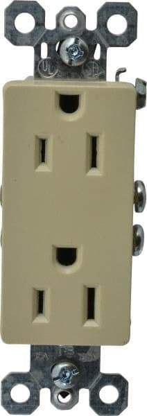 Pass & Seymour - 125 VAC, 15 Amp, 5-15R NEMA Configuration, Ivory, Residential Grade, Self Grounding Duplex Receptacle - 1 Phase, 2 Poles, 3 Wire, Flush Mount - Industrial Tool & Supply