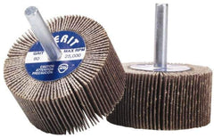 Merit Abrasives - 1-3/8" Diam x 5/8" Face Width, Very Fine Aluminum Oxide Coated Mounted Flap Wheel - 1/4" Shank Mount, 240 Grit, Cloth Backing, 30,000 Max RPM - Industrial Tool & Supply