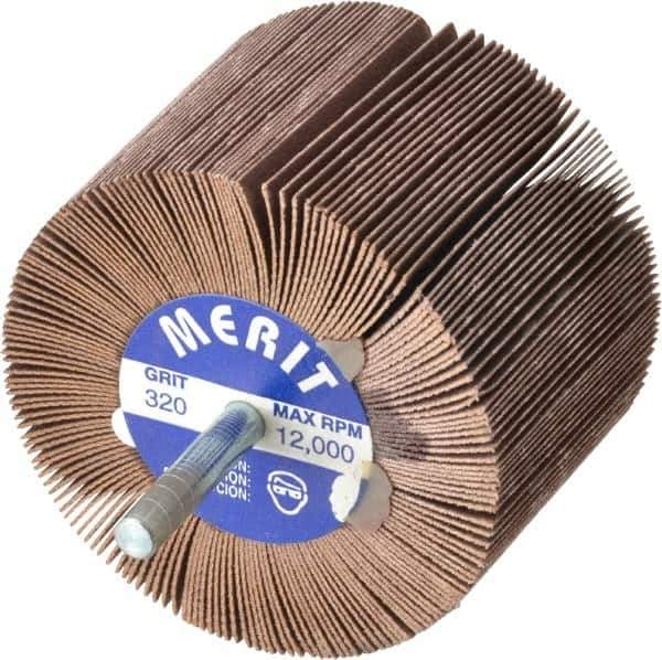 Merit Abrasives - 3" Diam x 2" Face Width, Extra Fine Ceramic Alumina Coated Mounted Flap Wheel - 1/4" Shank Mount, 320 Grit, 20,000 Max RPM - Industrial Tool & Supply