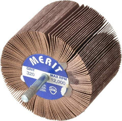 Merit Abrasives - 3" Diam x 2" Face Width, Extra Fine Ceramic Alumina Coated Mounted Flap Wheel - 1/4" Shank Mount, 320 Grit, 20,000 Max RPM - Industrial Tool & Supply