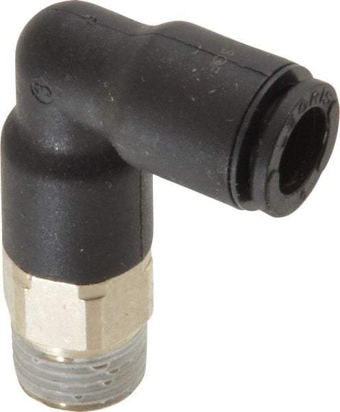 Legris - 6mm OD, 1/8 BSPP, Nylon/Nickel Plated Brass Push-to-Connect Extended Male Elbow - 290 Max psi - Industrial Tool & Supply